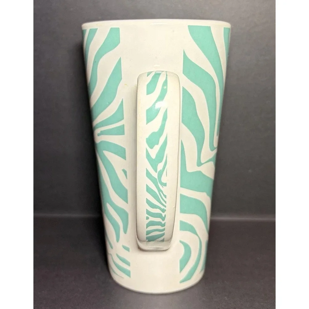 American Atelier Wild Heritage Zebra Pattern Large Mug Cup Turquoise White - Picture 2 of 6